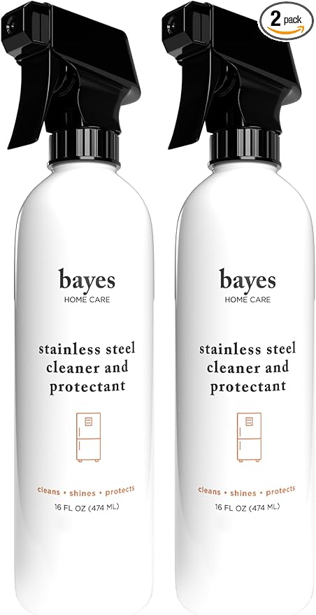 Bayes High-Performance Stainless Steel Cleaner Spray, Polish, and Protectant - Stainless Steel Refrigerator Cleaner - Indoor & Outdoor Stainless Cleaner - Stainless Steel Sink Cleaner 16oz