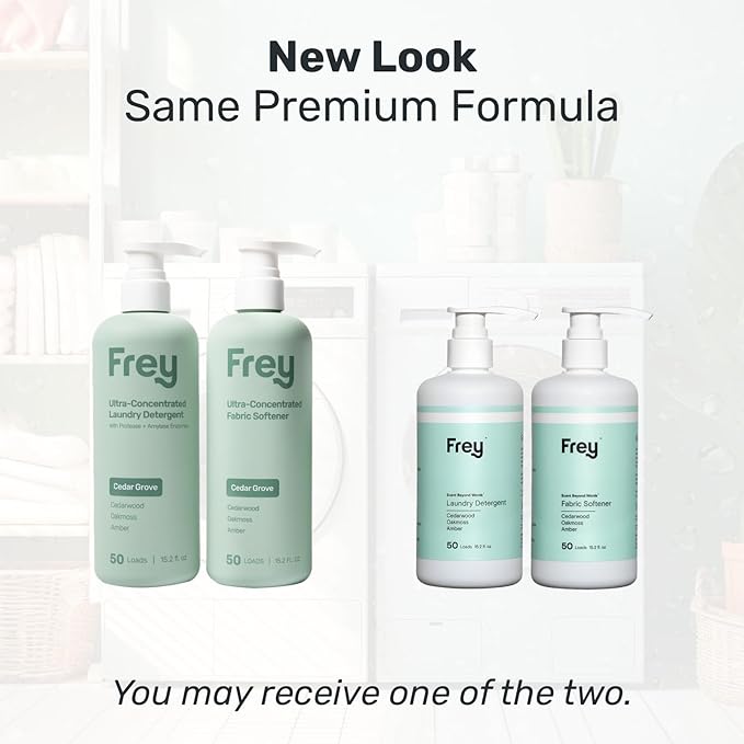 FREY Laundry Care Bundle: Concentrated Detergent & Fabric Softener, Cedar Grove Scent, HE-Compatible, Eco-Friendly