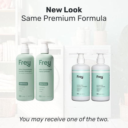FREY Laundry Care Bundle: Concentrated Detergent & Fabric Softener, Cedar Grove Scent, HE-Compatible, Eco-Friendly