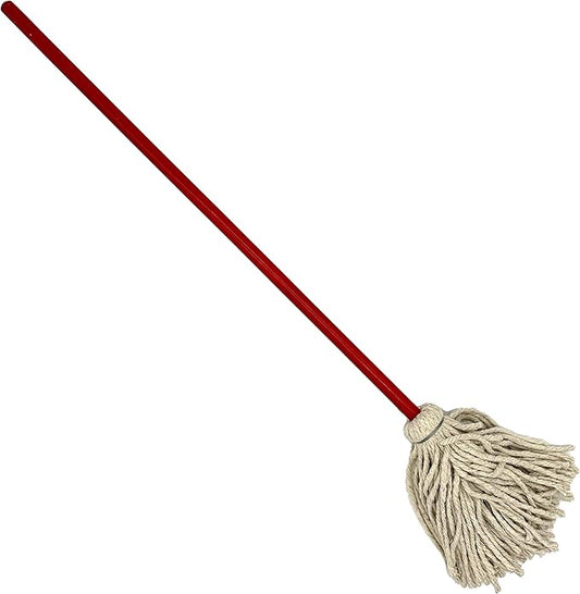 Rocky Mountain Goods Small 36-inch Mop - Traditional Red and White Cotton Yarn Mop - Made in USA - Great for Smaller Areas - Solid Wood Handle - Heavy Duty - Made to Last - 3 Feet Long