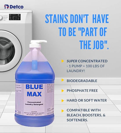 Laundry Deep Cleaning Bundle 2-Pack - 1 Gallon Each of Blue Max Industrial-Strength Detergent & Detco Pink Fabric Softener Concentrate - Safely Clean 256 Loads Per Gallon, 1/2 Ounce Per Load
