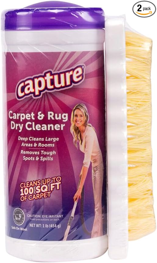 Capture Carpet & Rug Dry Cleaner w/Brush - Dogs & Cats Pet, Home, Car, Carpet Cleaner Powder - Strength Odor Eliminator, Stains Spot Remover, Non Liquid & No Harsh Chemical (1 lb)