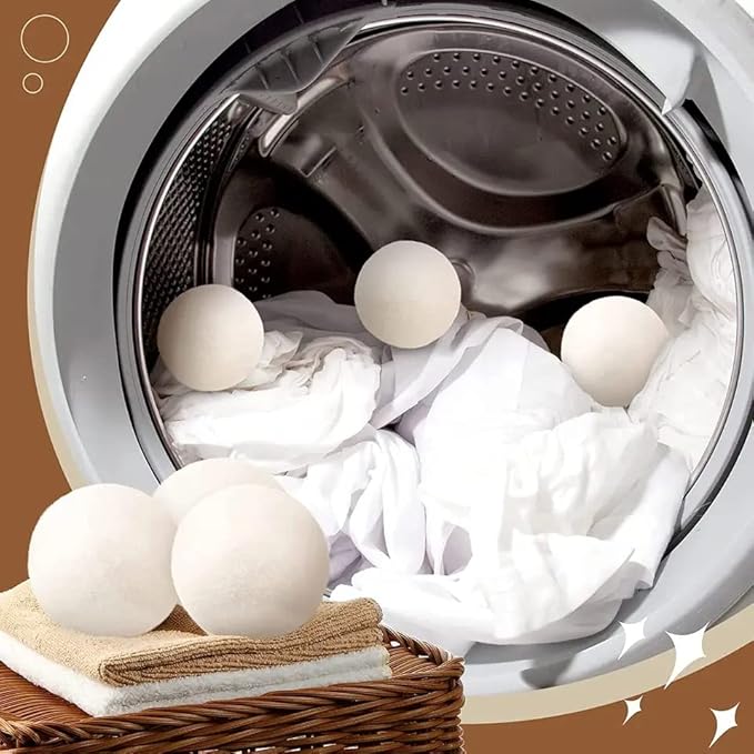 Wool Dryer Balls 100% Organic Reusable - 6-Pack XL Premium Natural Fabric Softener, Chemical-Free, Baby Safe/Hypoallergenic, and eco-Friendly for Laundry
