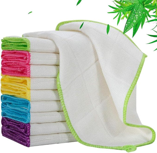 Bamboo Dish Cloths Towels Kitchen Cloths for Cleaning Dishcloths for Kitchen Washable Absorbent Machine Washable 12" x 12" 10PCS (30x30 cm, Solid Color) (White)