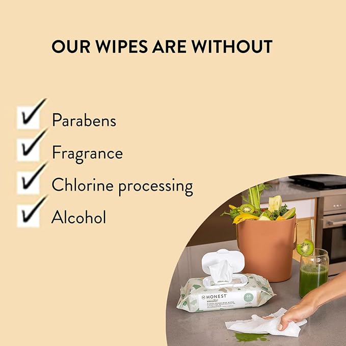 The Honest Company Clean Conscious Multi-Use Wipes | Hypoallergenic + Unscented for Sensitive Skin | Over 99% Water, Compostable, Plant Based, Baby Wipes | Rainbow, 60 Count