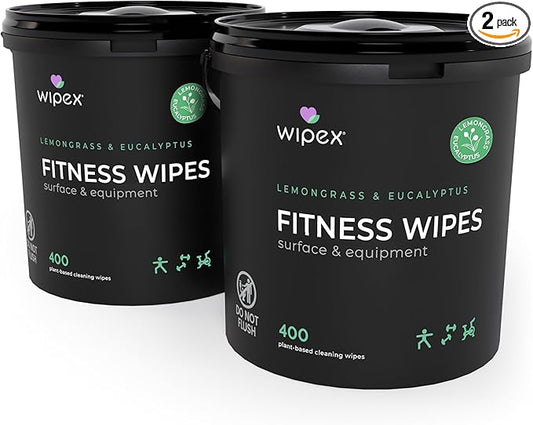 Plant Based Gym Wipes by Wipex, Natural Surface & Equipment Cleaning with Lemongrass, Eucalyptus & Vinegar for Home or Fitness Studio, Great on Yoga Mats, Peloton Bike, 400 Count (Pack of 2)