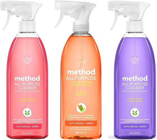 Method All-Purpose Cleaner 3 Scent Variety Pack, 1 Pink Grapefruit, 1 Clementine, 1 French Lavender, 28 Fl Oz