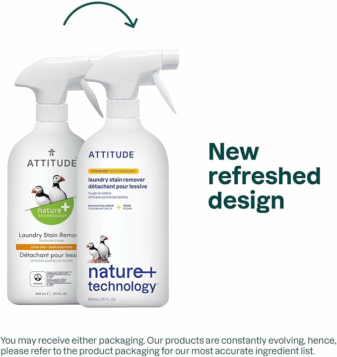 ATTITUDE Laundry Stain Remover, Plant and Mineral-Based Ingredients, Vegan and Cruelty-free Household Products, Citrus Zest, 27.1 Fl Oz (Pack of 6)