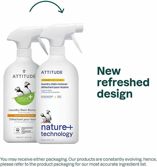 ATTITUDE Laundry Stain Remover, Plant and Mineral-Based Ingredients, Vegan and Cruelty-free Household Products, Citrus Zest, 27.1 Fl Oz (Pack of 6)