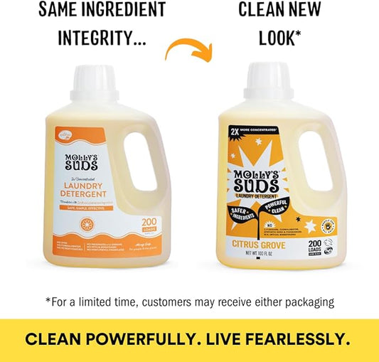 Molly's Suds Liquid Laundry Detergent | Clean Laundry Detergent Soap for Sensitive Skin | 2x Concentrated, High Efficiency (HE) | Citrus Grove - 100 Loads
