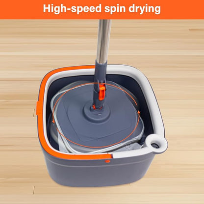 Spin Mop and Bucket Set with 3 Replaceable Microfiber Mop Pads, Self-Separating Clean and Dirty Water System, Self-Wringing 360° Rotating Square Mop Head for Hardwood, Tile, and Marble Floors