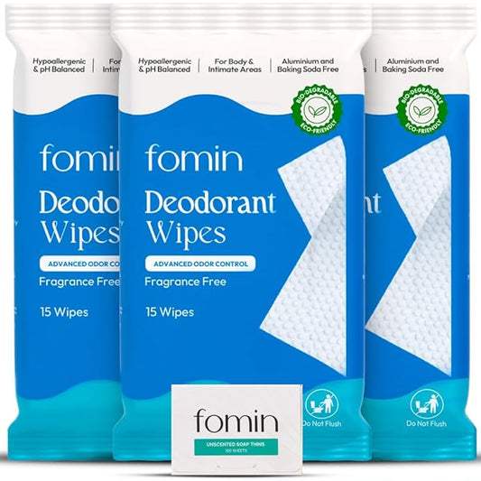 FOMIN Acidified Deodorant Wipes For Women & Men - 45 Count - Fragrance Free – Antibacterial Paper Soap Sheets for Hand Washing - (300 Sheets)