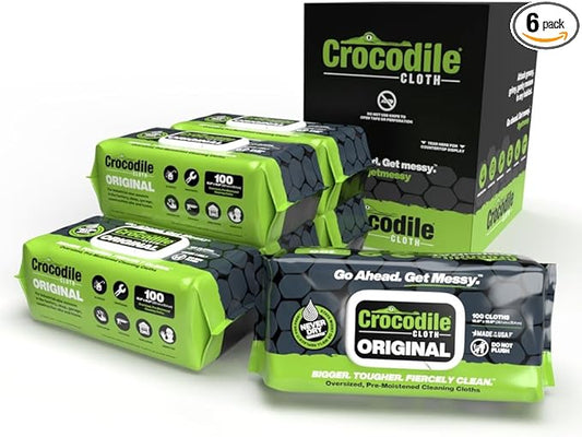Crocodile Cloth Industrial Hand & Tool Cleaning Wipes - Heavy-Duty 10" x 15" Size Multi-Surface Cleaning Wipes, 100 Count Per Package. Water Based Solution with Extreme Cleaning Power. Safe on Skin.