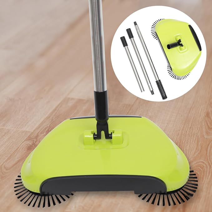 Floor Sweeper Manual, 3 in 1 Carpet Cleaner Machine Push Broom Clean Lazy Dustpan Trash Bin 360° Rotating Floor Clean Mop for Hardwood Ceramic Tiles