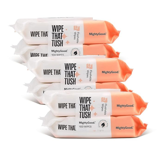 Wipe That Tush Flushable Wipes - 6 Packs of 50 Wipes - 300 Total Wipes - Hypoallergenic & Fragrance-Free Wipes with Aloe - Flushable Tested & Septic-Safe