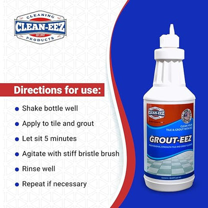 Clean-eez Heavy-Duty Grout Cleaner: Effortless Dirt & Grime Removal for Tile Floors in Bathrooms & Kitchens. Superior Cleaning Results with Bottle & Brush.Ideal for Colored Grout