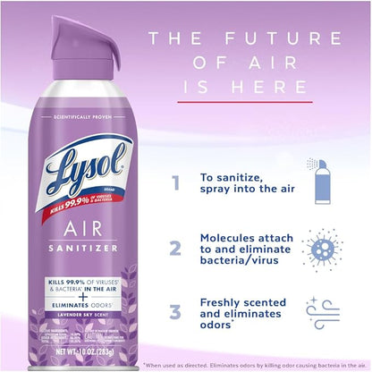 Lysol Air Sanitizer Spray, For Air Sanitization and Odor Elimination, Simple Fresh, Lavender, Cotton Blossom 10 Fl. Oz (Pack of 3)