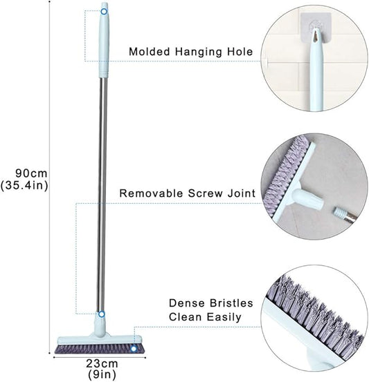 Affogato Floor Scrub Brush Bathroom Long Handle Bathtub Push Broom Shower Tile Grout Scrubber Rotatable Indoor Kitchen Scrubbing Cleaning Brush for Hard to Reach Areas - Light Blue