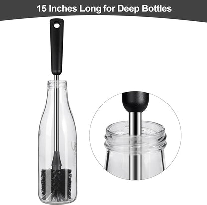 4 Pack Water Bottle Brushes with Straw Cleaner, Stainless Steel Handle Baby Bottle Brush Cleaner, Kitchen Scrub Cleaning Brushes for Cup, Wine Glasses, Coffee Mugs, Tumblers, Wine Decanters, Black