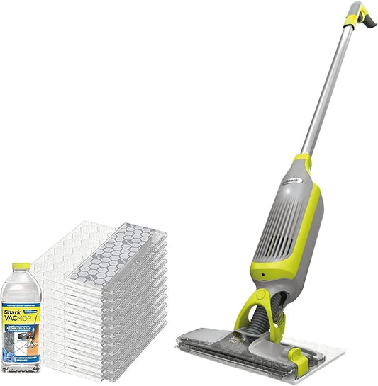 SHARK VM200P12 VACMOP Vacuum Mop Bundle with 12 Disposable VACMOP Pads & 12 oz. Cleaning Solution, Charcoal Gray (Renewed)