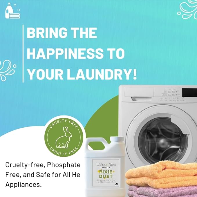 Walter & Rosie Pixie Dust Luxury Detergent - Inspired Scent with Green Notes & White Jasmine - Cleans All Fabric Types - Ideal for Machine & Handwash - The Happiest Detergent on Earth - 64 Oz