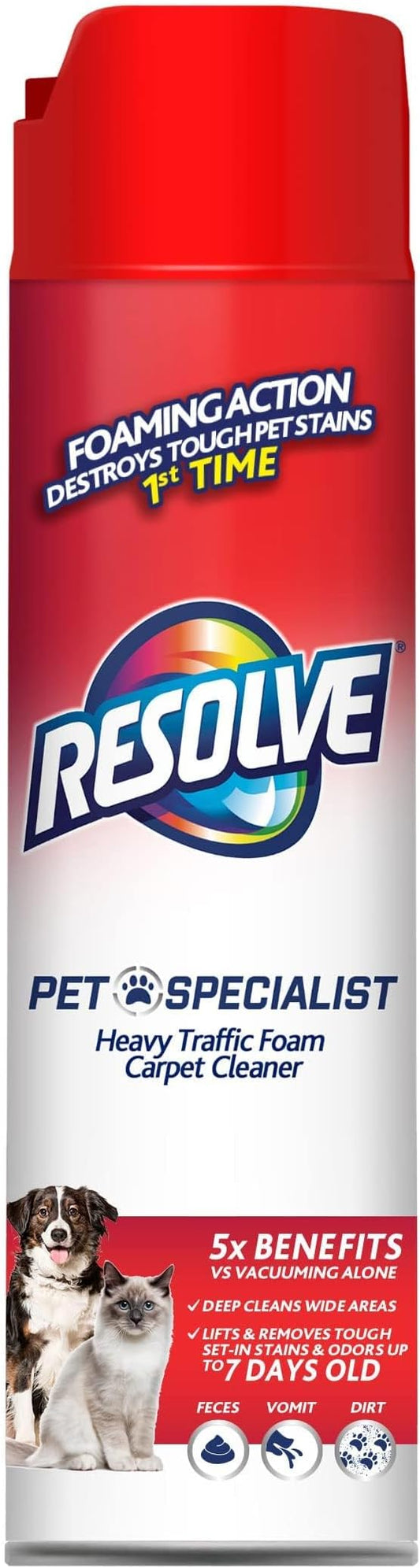 Resolve Pet Specialist Heavy Traffic Foam, Carpet Cleaner, Pet Stain and Odor Remover, 22oz