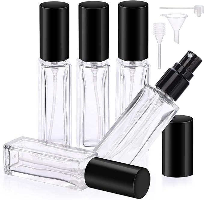 Segbeauty 5 Set of Perfume Spray Bottles & Vanity Tray, 10ML Clear Glass Travel Perfume Atomizer Refillable, Perfume Organizer Tray, Counter Storage Organizer Dresser Tray for Cologne Cosmetic Makeup