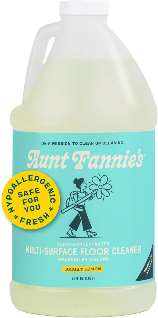Aunt Fannie's Ultra Concentrated Floor Cleaner Vinegar Wash, Multi-Surface Floor Cleaner For Mopping, Value Size, Bright Lemon Scent, 64 oz