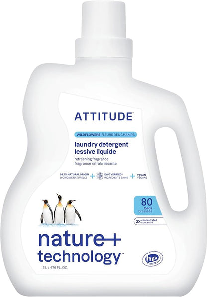 ATTITUDE Liquid Laundry Detergent, EWG Verified Laundry Soap, HE Compatible, Vegan and Plant Based Products, Cruelty-Free, Wildflowers, 80 Loads, 67.6 Fl Oz