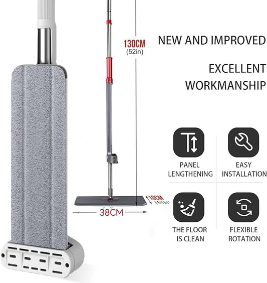 360 Hands-Free Self Wringing Floor Cleaning Mop, Flat Mop - Microfiber with 4 x Washable Pads, Hand Washing Free for Hardwood and Window, White