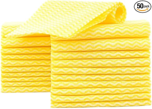 JEBBLAS Reusable Handi Wipes Disposable Cleaning Cloths Dish Towels and Dish Cloths Reusable Towels,Handy Cleaning Wipes, 50 Count/Pack,Yellow