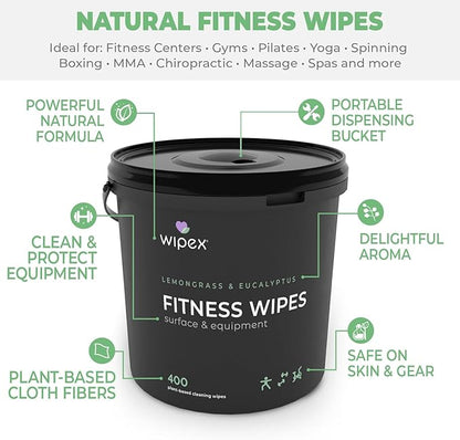 Wipex Gym Wipes for Equipment Bundle - Get (1) 400ct Lemongrass Surface Wipes & (1) 225ct Body Wipes for After Workout, Plant-Based Fitness Equipment Wipes, Clean Surfaces & Mats and Peloton Bike