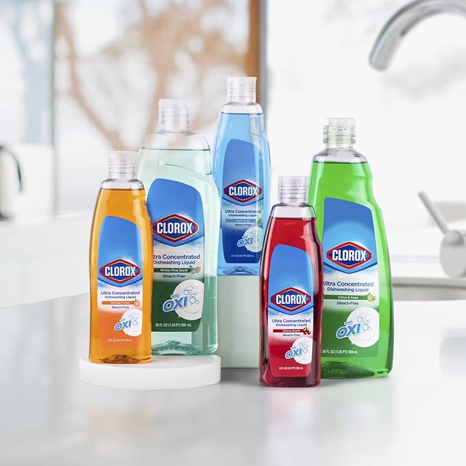 Clorox Ultra Concentrated Dishwashing Liquid Dish Soap with Oxi, Fresh Scent - Bleach Free Dish Washing Soap for Kitchen Dishes for Cleaning Grease, Dish Detegent Liquid Squeeze Bottle, 26 Fl Oz