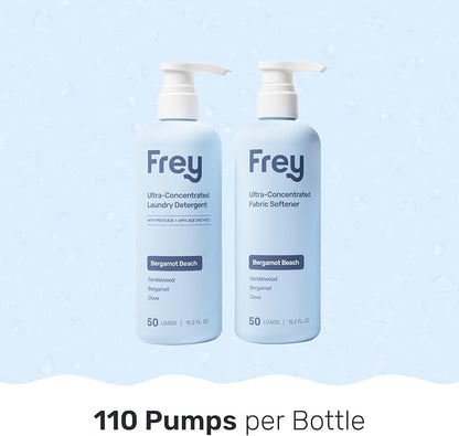 FREY Laundry Care Bundle: Concentrated Natural Laundry Detergent + Fabric Softener, Sandalwood, Bergamot, and Clove Scent, HE-Compatible