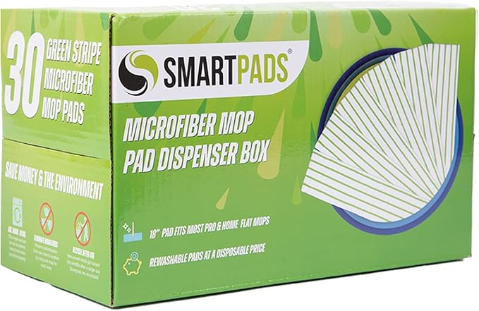 Arkwright Reusable Smart Pads Box - (Case of 240) Disposable or Washable Microfiber Mop Pads Compatible with Swiffer Mop Heads, Dry and Wet Mops for Many Types of Floor Cleaning, 18 in, Green
