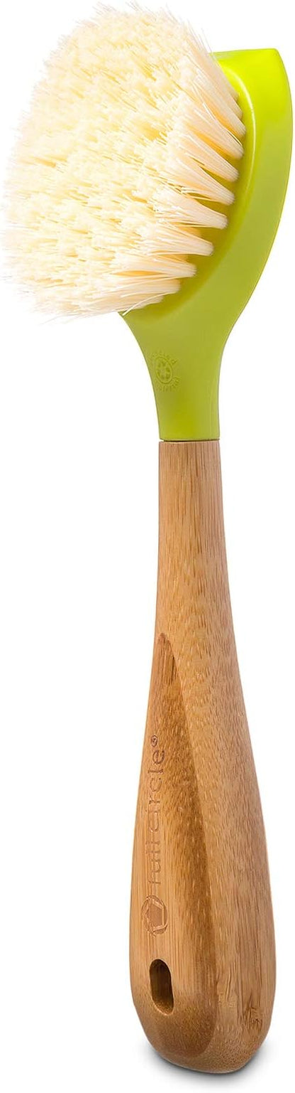 Full Circle Be Good Kitchen Dish Brush with Bamboo Handle – Long Handle Dish Scrubber with Tough Bristles, Green (Pack of 2)