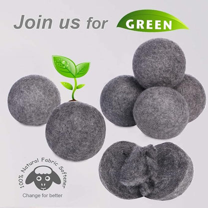 Wool Dryer Balls Dark Grey XL 6-Pack, 100% New Zealand Organic Fabric Softener for 1000+ Loads, Baby Safe & Hypoallergenic, Reduce Wrinkles & Shorten Drying Time Naturally (6pcs Grey-XL)