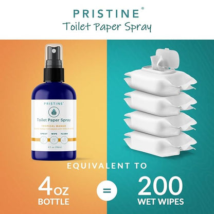 Toilet Paper Spray - As Seen on Shark Tank, More Natural Personal Cleansing Wipes & Flushable Wet Wipes Alternative, Spray Toilet Paper to Create Flushable Wipe, Tropical Mango, 4 fl oz
