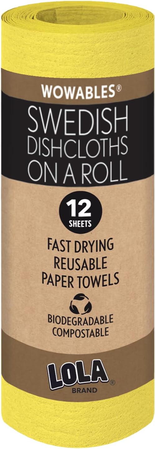 LOLA Swedish Dishcloths on a Roll 12 Pack, Sustainable Cleaning, Cellulose Sponge Cloths, Reusable Paper Towels, 11" x 10" Made in Germany