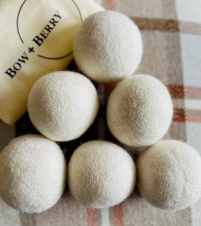 Bow+Berry XL Premium Natural Sheep Wool Dryer Balls - 6-Pack - Chemical-Free - Replace Liquid Fabric Softener and Dryer Sheets - Wool Balls for Dryer - Laundry Balls for Dryer