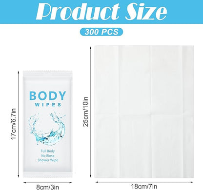 Treela 300 Pcs Bulk Large Body Wipes Individually Wrapped Big Bath Wipes for Adults Bathing No Rinse Shower Bulk Deodorant for Homeless Hygiene Personal Cleansing for Travel Gym(7.09" X 9.84",White)