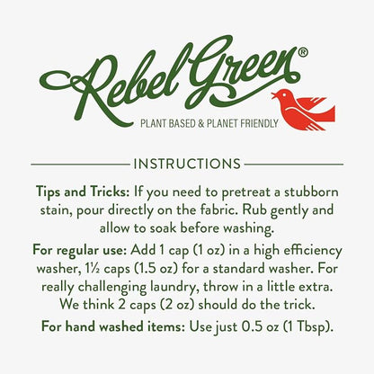 Rebel Green Organic Laundry Detergent - Natural Laundry Soap - Liquid Laundry Detergent with Dispenser Cup - Gentle Laundry Detergent - Fresh Unscented Soap - (68 Load Bottles, 2 Pack)