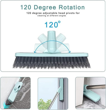 Affogato Floor Scrub Brush Bathroom Long Handle Bathtub Push Broom Shower Tile Grout Scrubber Rotatable Indoor Kitchen Crevice Cleaning Brush for Hard to Reach Areas - Light Blue 46.8inches Lengthen