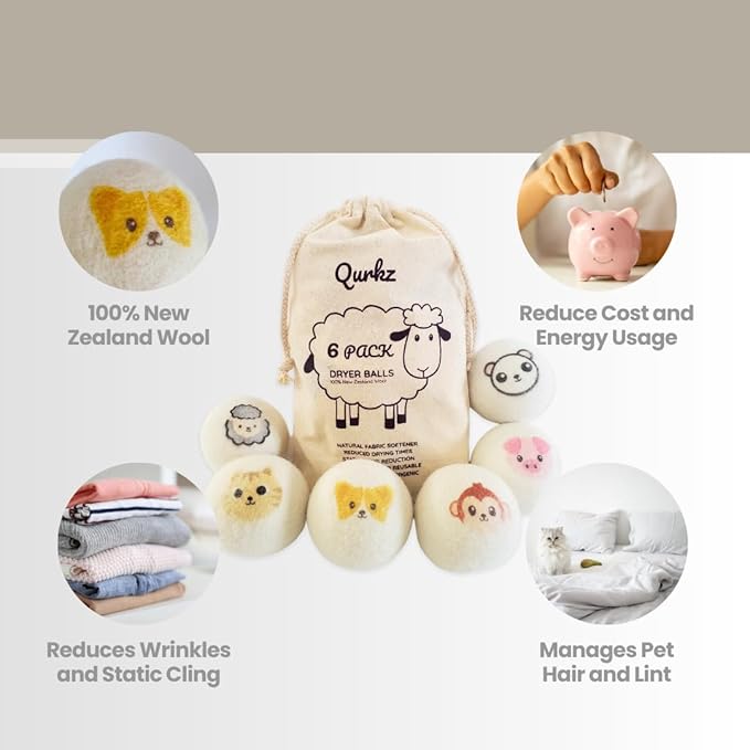 Premium XL Wool Dryer Balls (6-Pack) - Hypoallergenic, Reusable, Organic, Eco-Friendly Alternative to Fabric Softener & Dryer Sheets for Softer, Faster Laundry Times