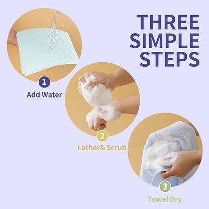 Body Wipes for Adults Bath Sponges No Rinse -SINGLE USE Shower Wipe - DRY and SOAP INFUSED -Sturdy and No residue,for elderly care,post surgury,camping &GYM,Lavender Scent