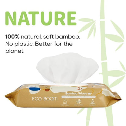 ECO BOOM bamboo Baby Wipes | natural | 100% Plant-Based | Unscented & Hypoallergenic for Sensitive Skin | 99% Water | 16 Pack, 960 Count Bulk Buy