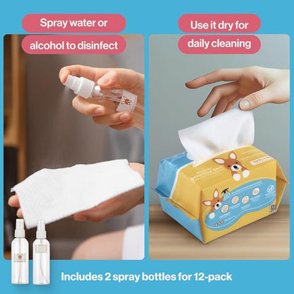 BabbleRoo Dry Wipes for Baby - 100% Plant-Based Cotton Wipes, Hypoallergenic, Fragrance-Free, Chemical-Free, Gentle for Sensitive Skin, Use Wet or Dry for Diaper Changes and Cleanups– 1200 Wipes