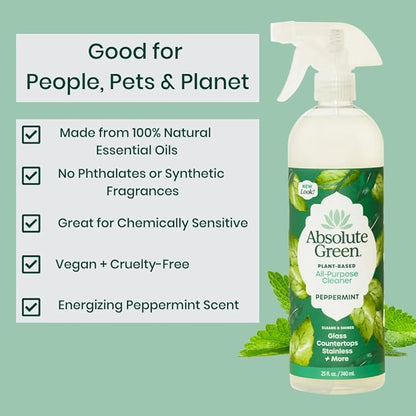 All Purpose Cleaner Spray, Non-Toxic, Kitchen, Bath, Countertop, Stainless, Safe around Kids + Pets, Natural Peppermint Scent, 25 oz (2 Pack)