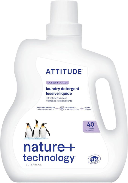 ATTITUDE Liquid Laundry Detergent, EWG Verified Laundry Soap, HE Compatible, Vegan and Plant Based Products, Cruelty-Free, Lavender, 40 Loads, 67.6 Fl Oz