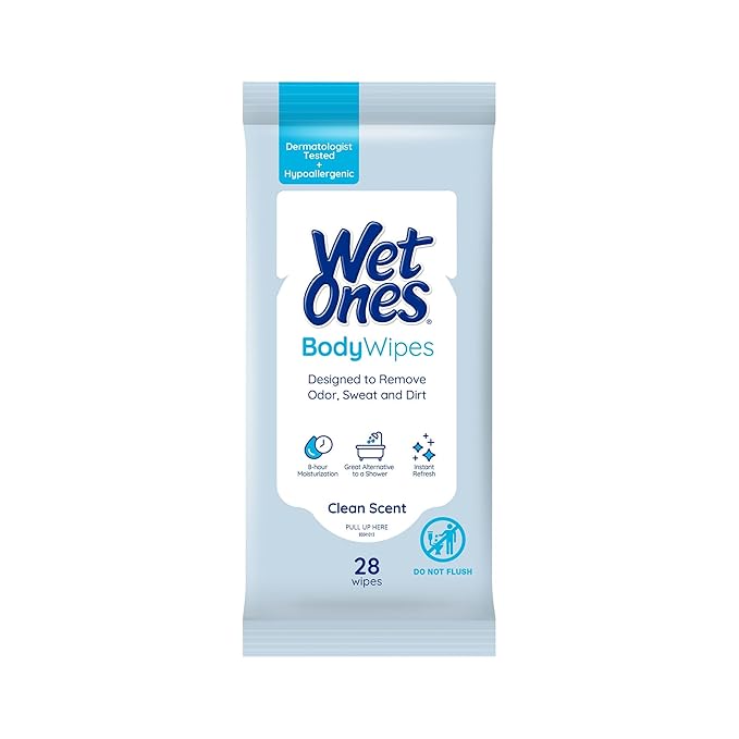 Wet Ones Body Wipes, Clean Scent Body Cleansing Wipes | Travel Size Wipes | 28 ct. (6 pack)
